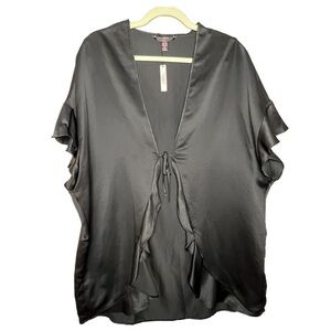 Victorias Secret Kimono Black Satin Tie Front One Size
